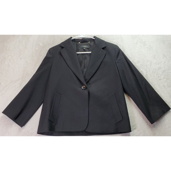 Talbots Blazer Jacket Women Size 8 Black Wool Pockets Single Breasted One Button - Picture 1 of 8